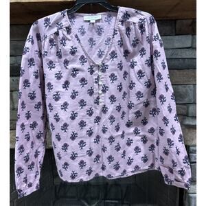 Women’s J.JILL Purple Floral Organic Cotton Long Sleeve Shirt Size XS *D1